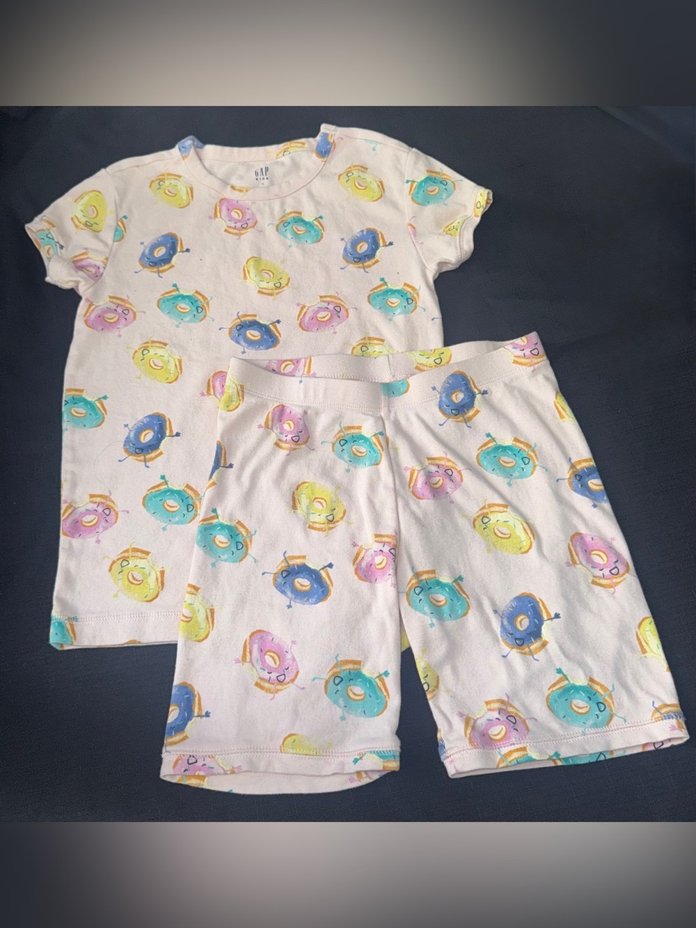 GAP Pink Kids Sleep Pajama Set with Multicolor Donut Print size 12